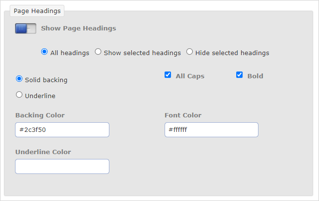Page Headings appearance in the PDF editor